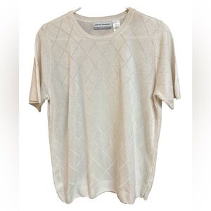 Alfred Dunner Petite Cream Shortsleeved Geometric Diamond Popover Acrylic TopPXL